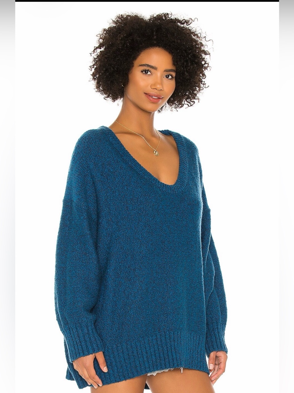 Free People Brookside Tunic Sweater Halcyon Blue Oversized S